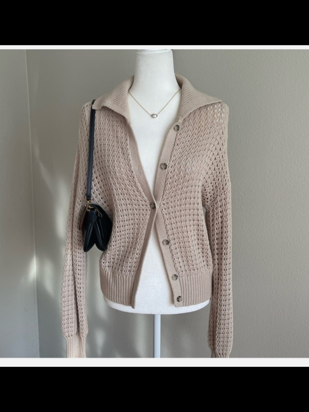 Rachel Zoe Cream Open-Knit Button-Front Cardigan